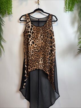 Forever 21 Leopard Print High-Low Tank Top - Black & Brown